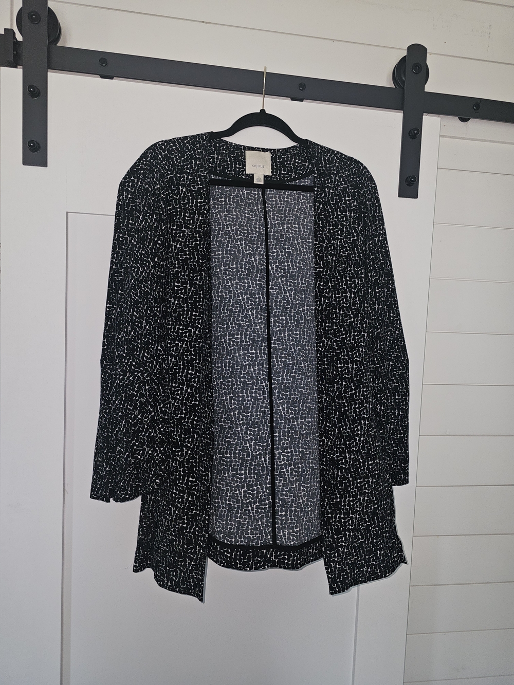 Sejour Black & White Open Front Textured Cardigan